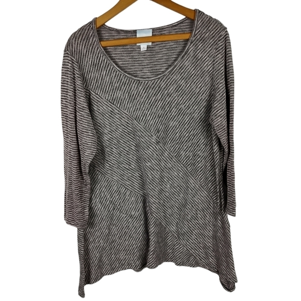 Sunday Gray Striped Knit Top XL